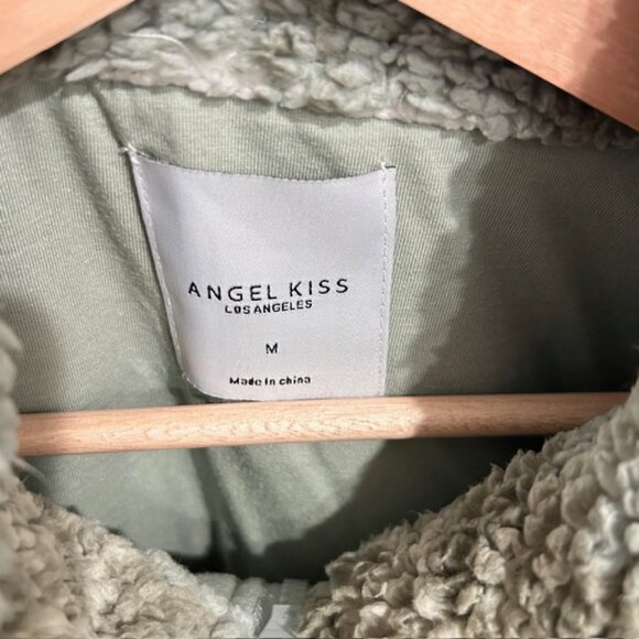 Angel Kiss Sage Green Plaid Sherpa Quarter Zip Pullover Size Medium - Picture 2 of 7